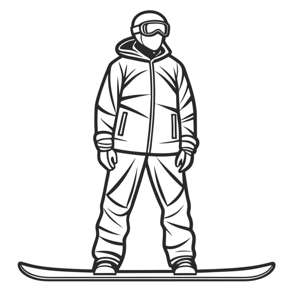 Monochromatic Illustration of Snowboarder in Gear vector