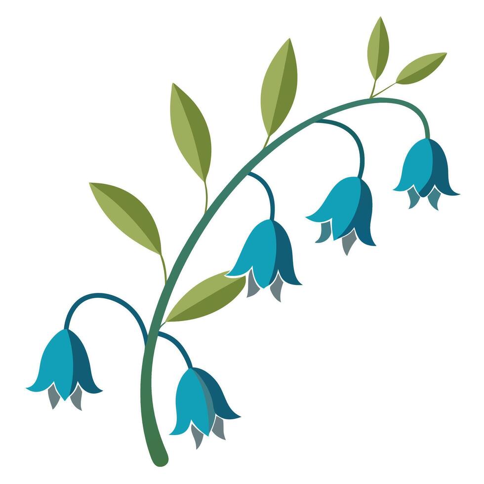 Stylized Illustration of Bluebell Flowers on a Branch vector