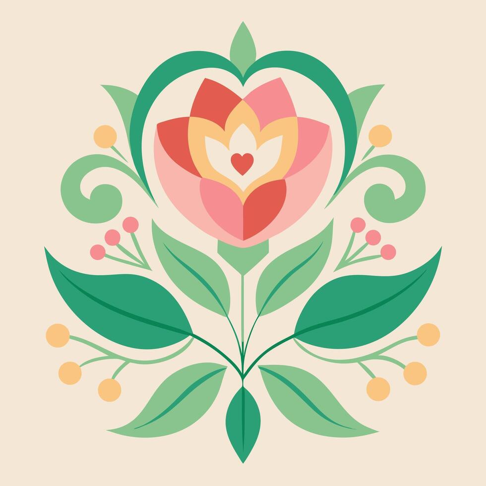 Geometric Floral Design with Heart Center and Pastel Colors vector