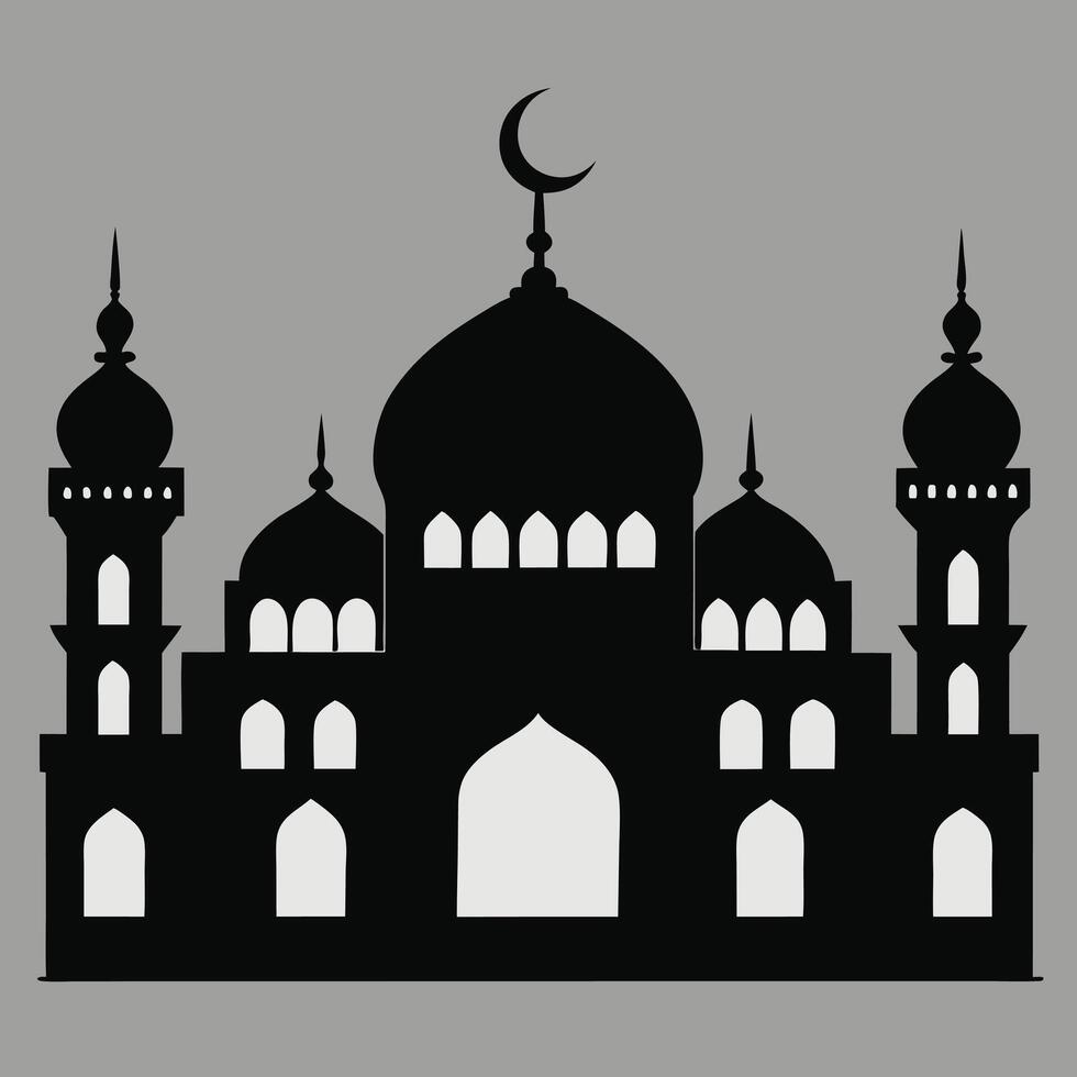 Simple Black and White Silhouette of a Mosque with Minarets vector