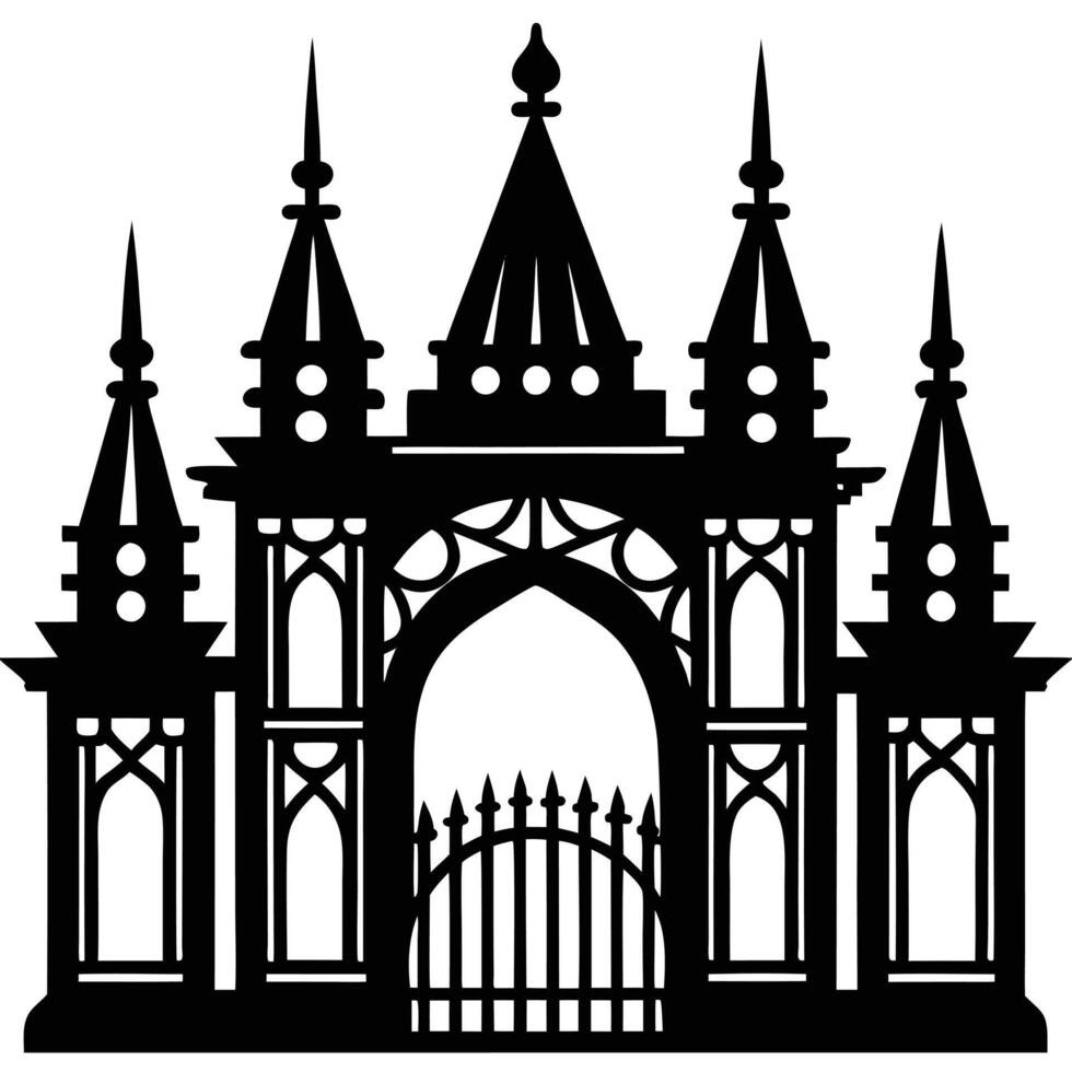 Gothic Style Castle Gate Silhouette Illustration vector