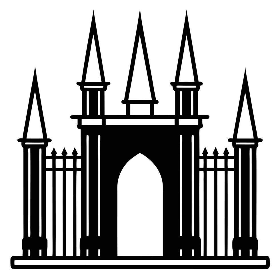 Black and White Illustration of an Ornate Castle Gate vector