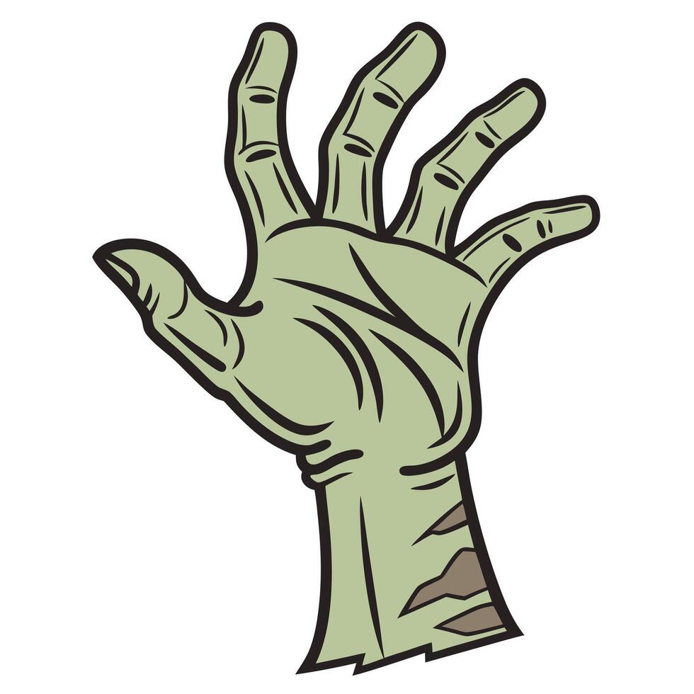 A Cartoon Illustration of a Decaying Zombie Hand Reaching Upward vector