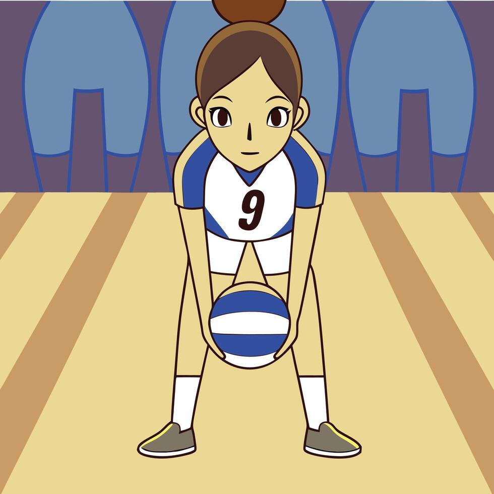 Young Female Volleyball Player Ready to Serve vector