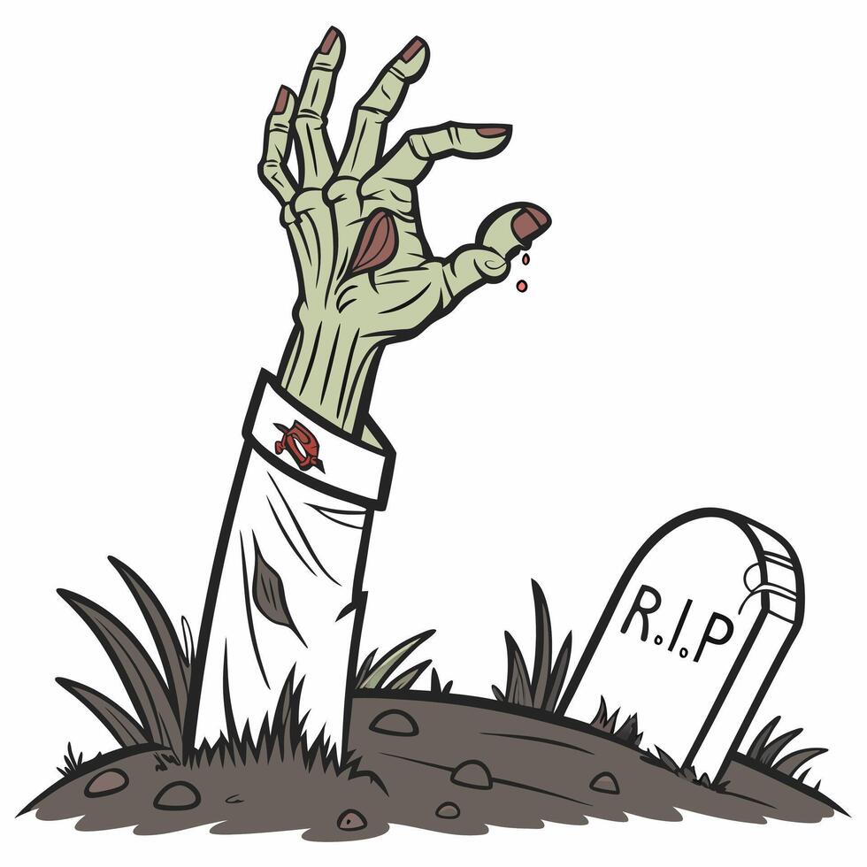 Zombie Hand Emerging from Grave with RIP Headstone vector