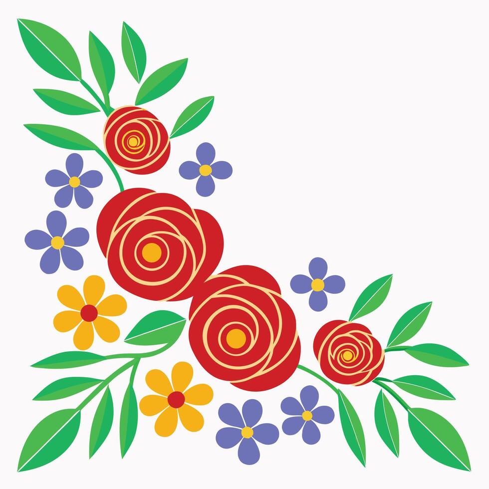 Vibrant Corner Floral Design with Red Roses and Yellow Flowers vector