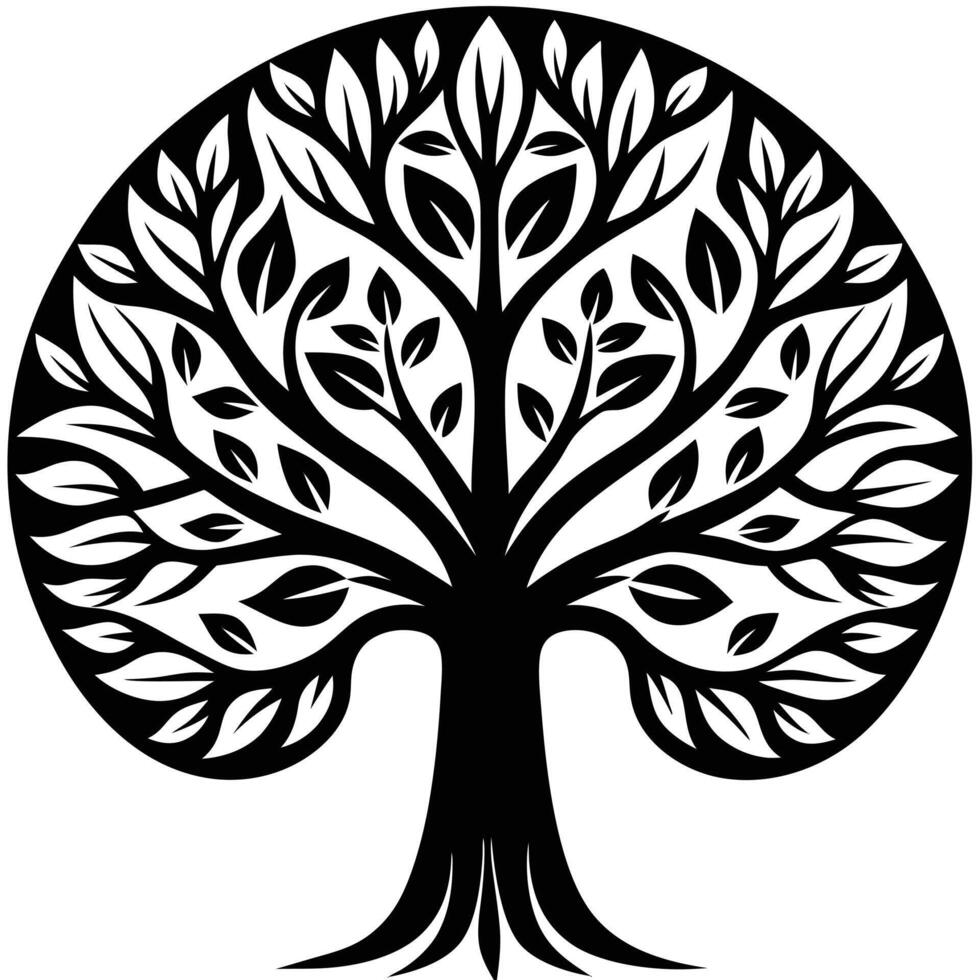 Black and White Stylized Tree of Life Illustration vector