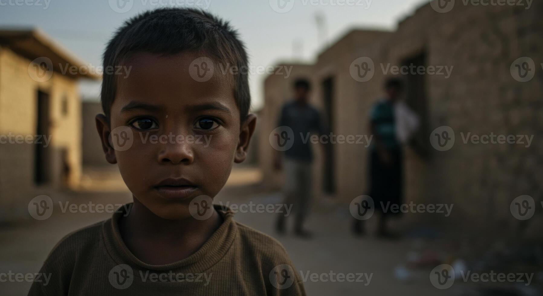 Portrait of a Thoughtful Young Boy in a Traditional Village Setting photo