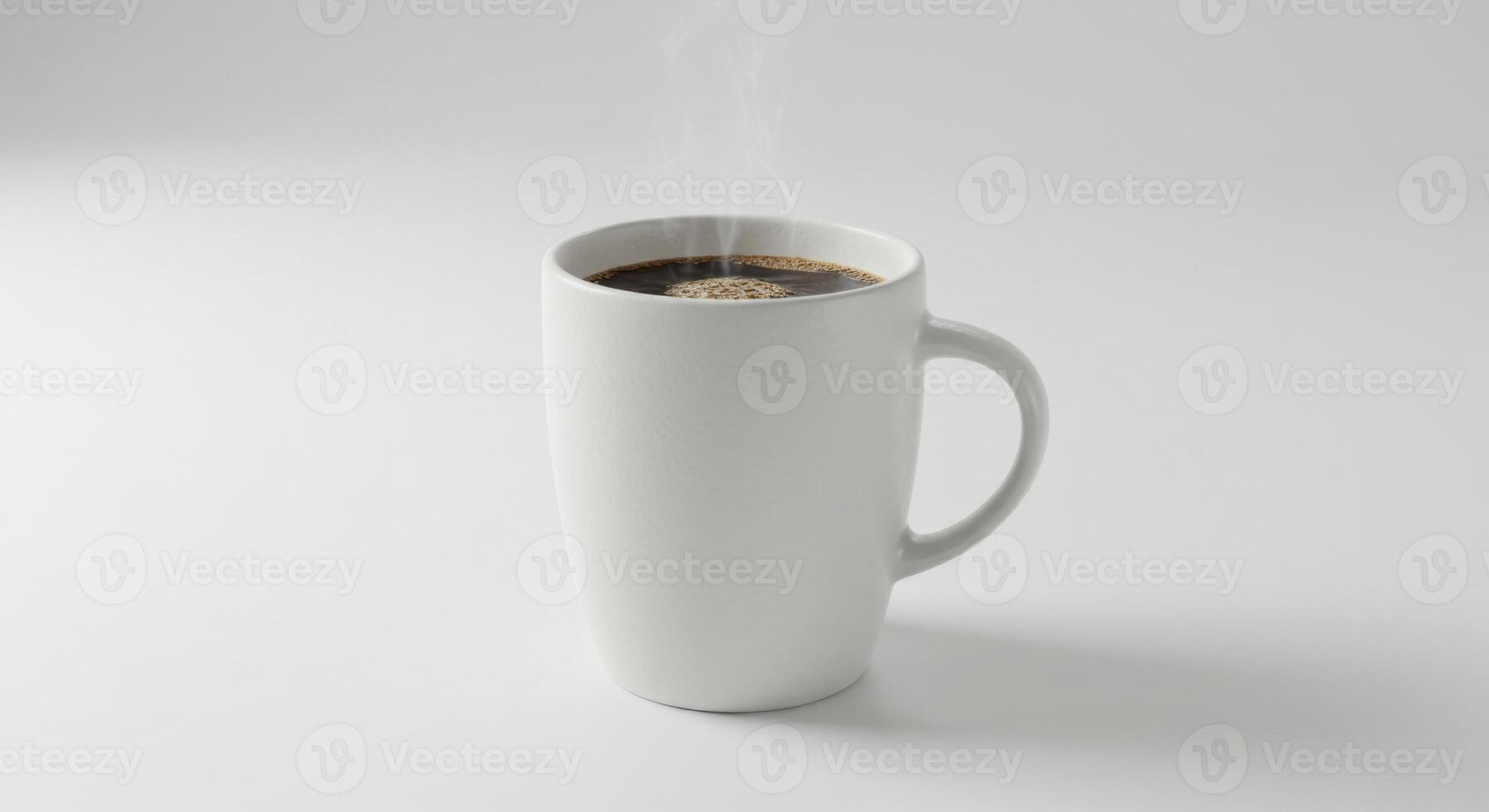 Minimalist White Mug Filled with Steaming Coffee on a Neutral Background photo