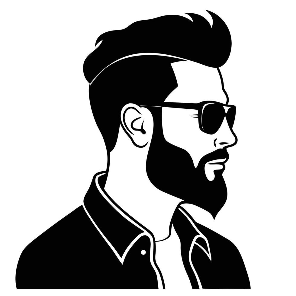 Stylish Black and White Profile of a Bearded Man Wearing Sunglasses vector