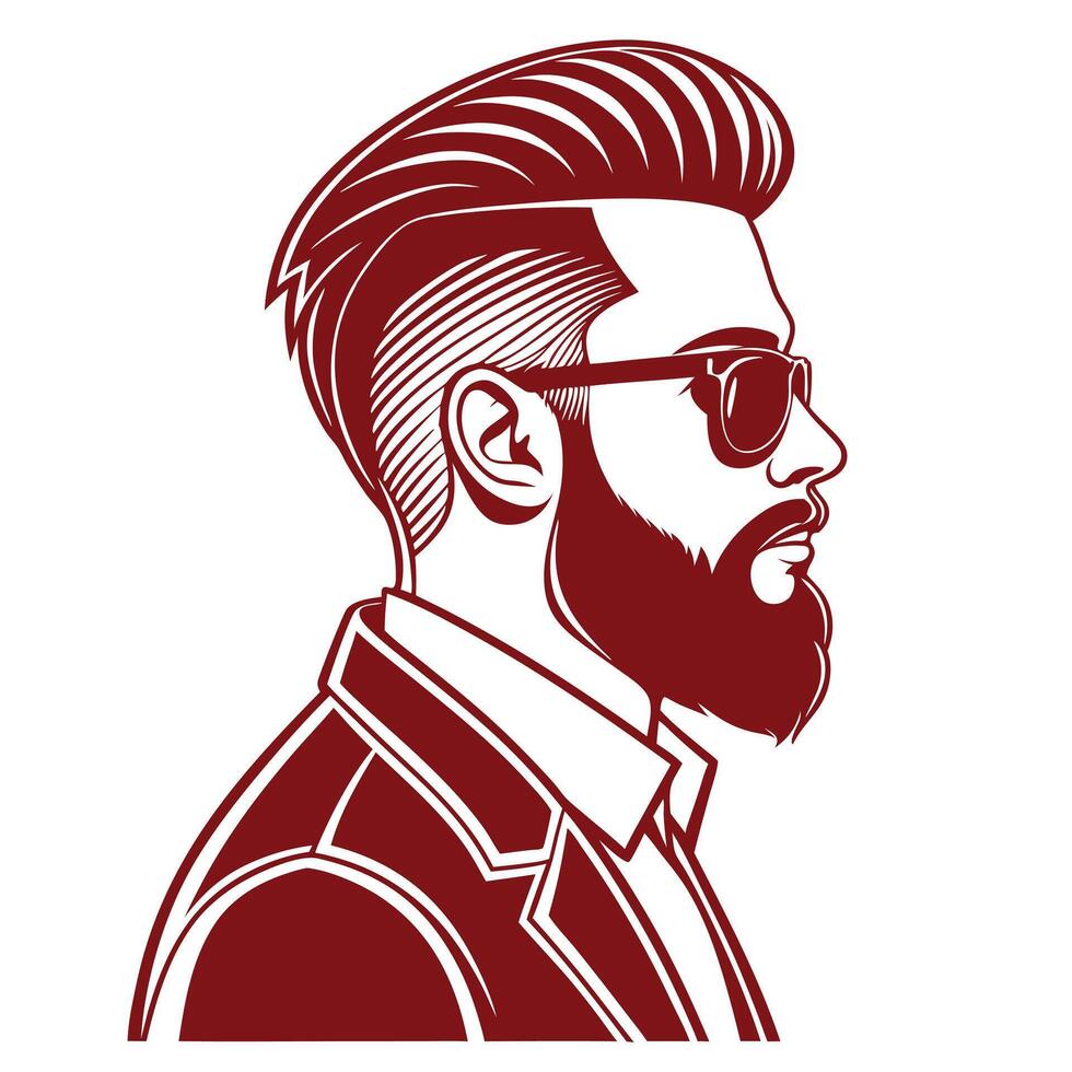 Profile View of a Stylish Man with a Pompadour Hairstyle and Beard vector