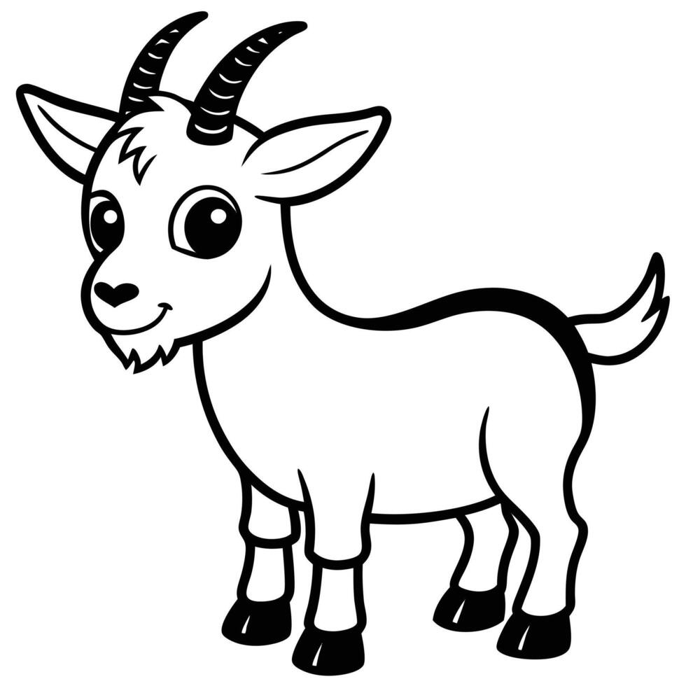 Adorable Cartoon Goat Illustration Black and White Coloring Page vector