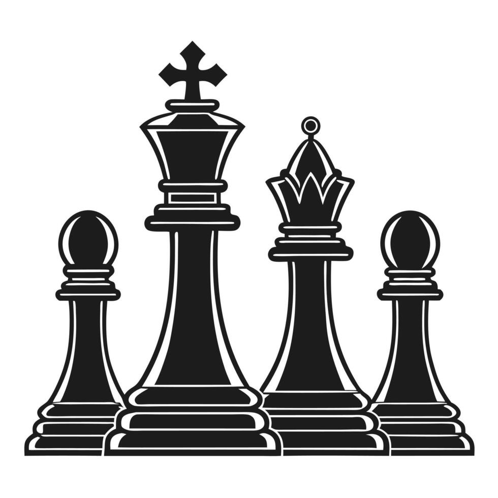 Black Chess Pieces King Queen and Pawns Illustration vector