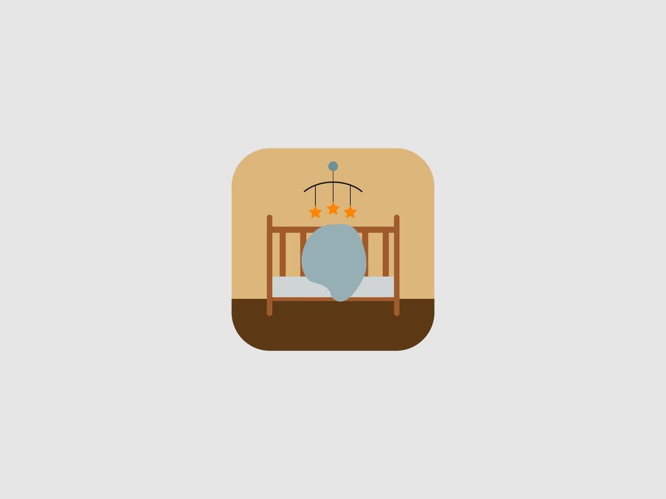 icon of a baby crib with a mobile hanging above it vector