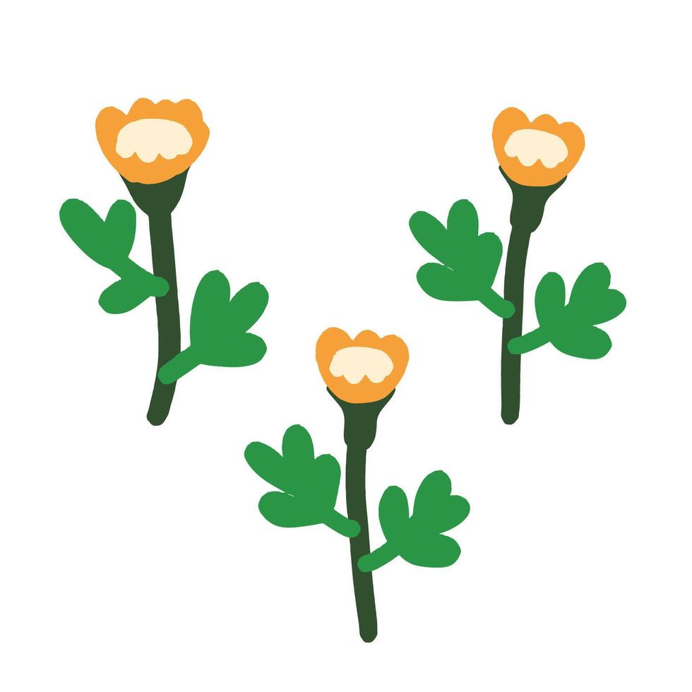 Cute set of three yellow flowers in kids stile. illustration vector