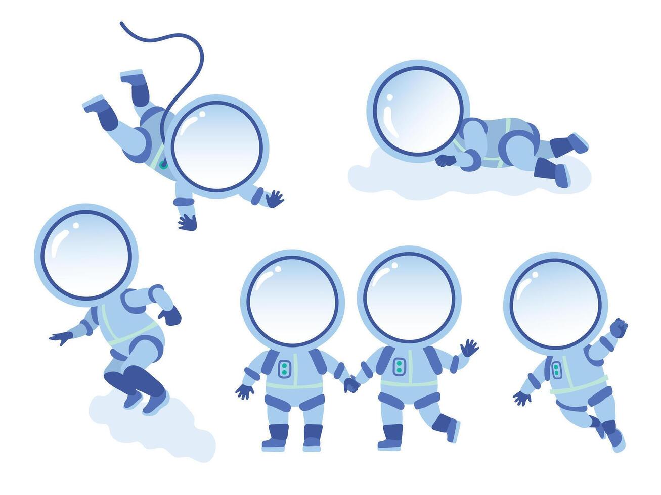 Set with astronauts in various poses, illustration vector