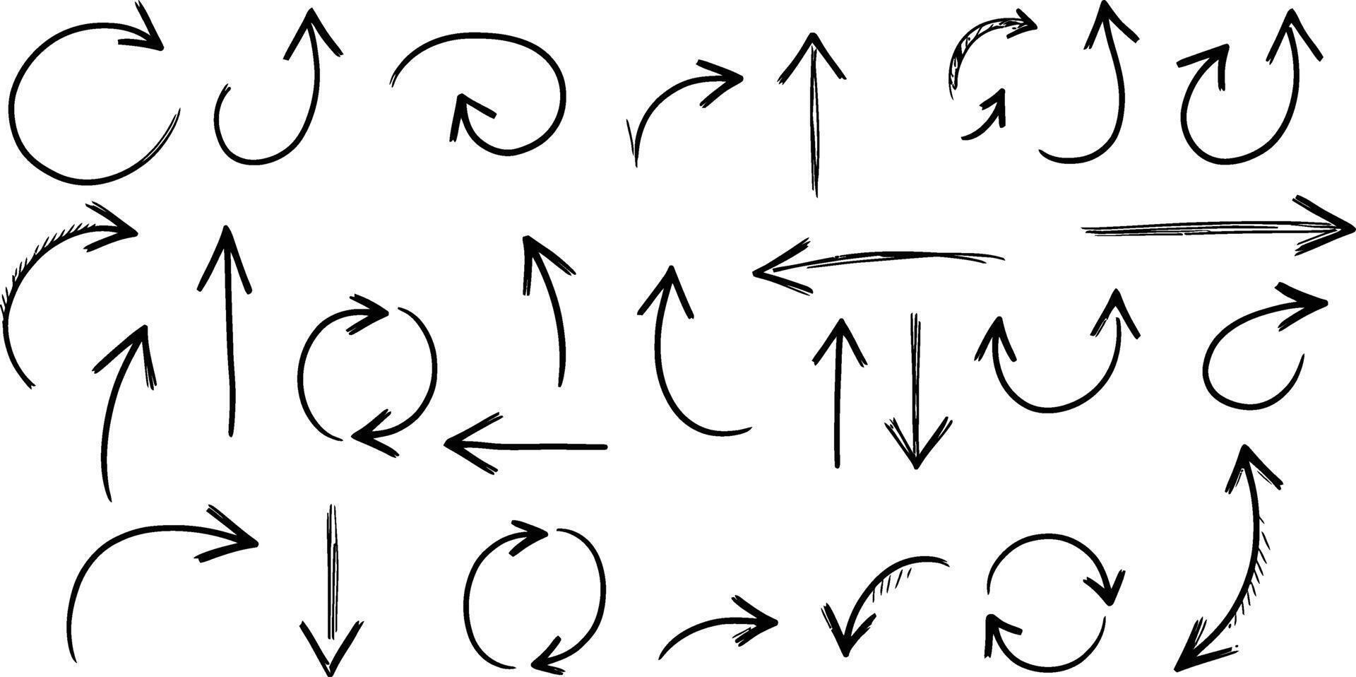 Black Hand-Drawn Arrow Set,Collection of Black Doodle,Various Sketchy Black Arrows Isolated,Handwritten Black Arrow Elements for Design vector