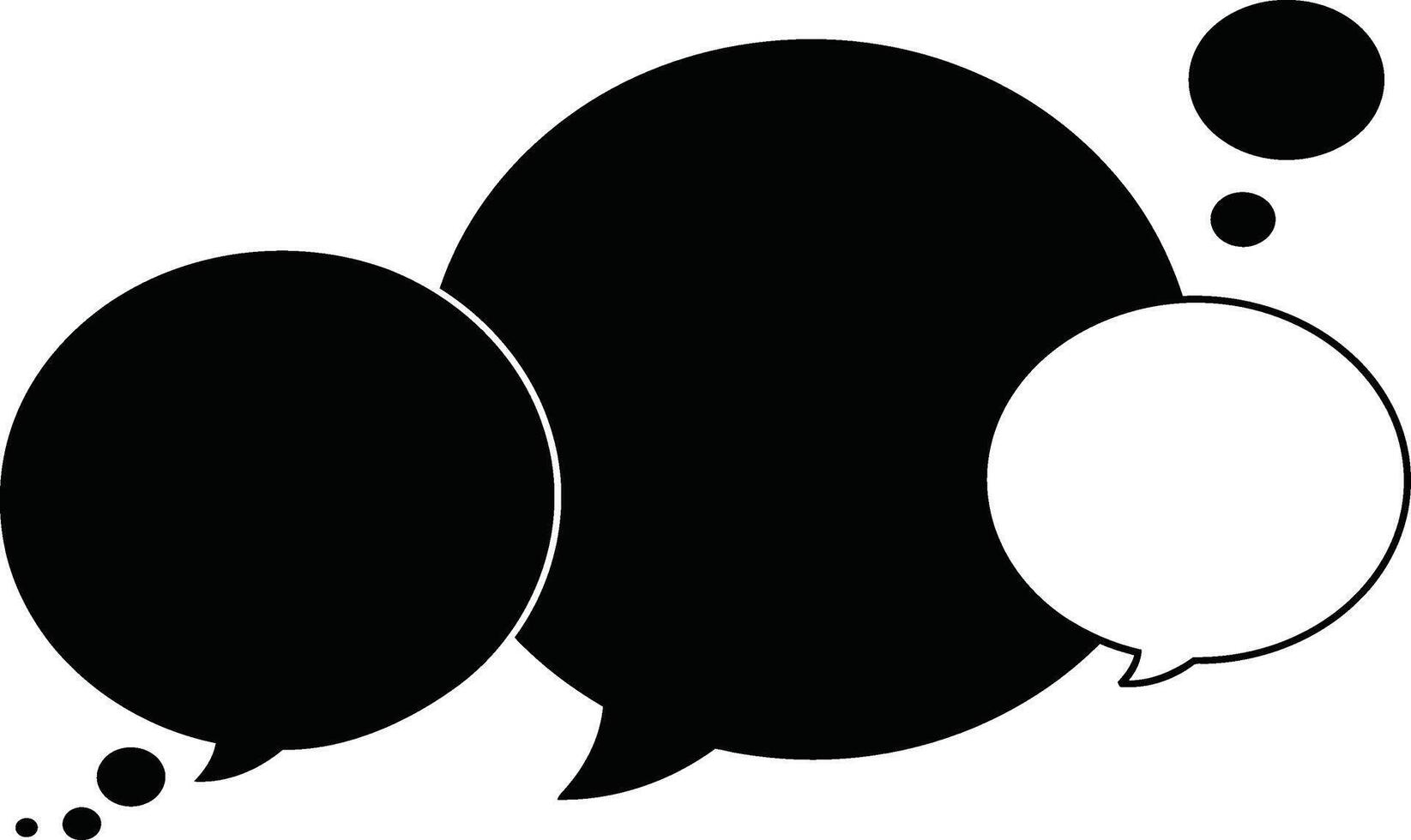 verlapping Black and White Speech Bubbles, Conversation Cloud with Empty and Filled Shapes, Dialogue Balloon Set, Thinking and Speaking Bubbles Concept on White Background vector