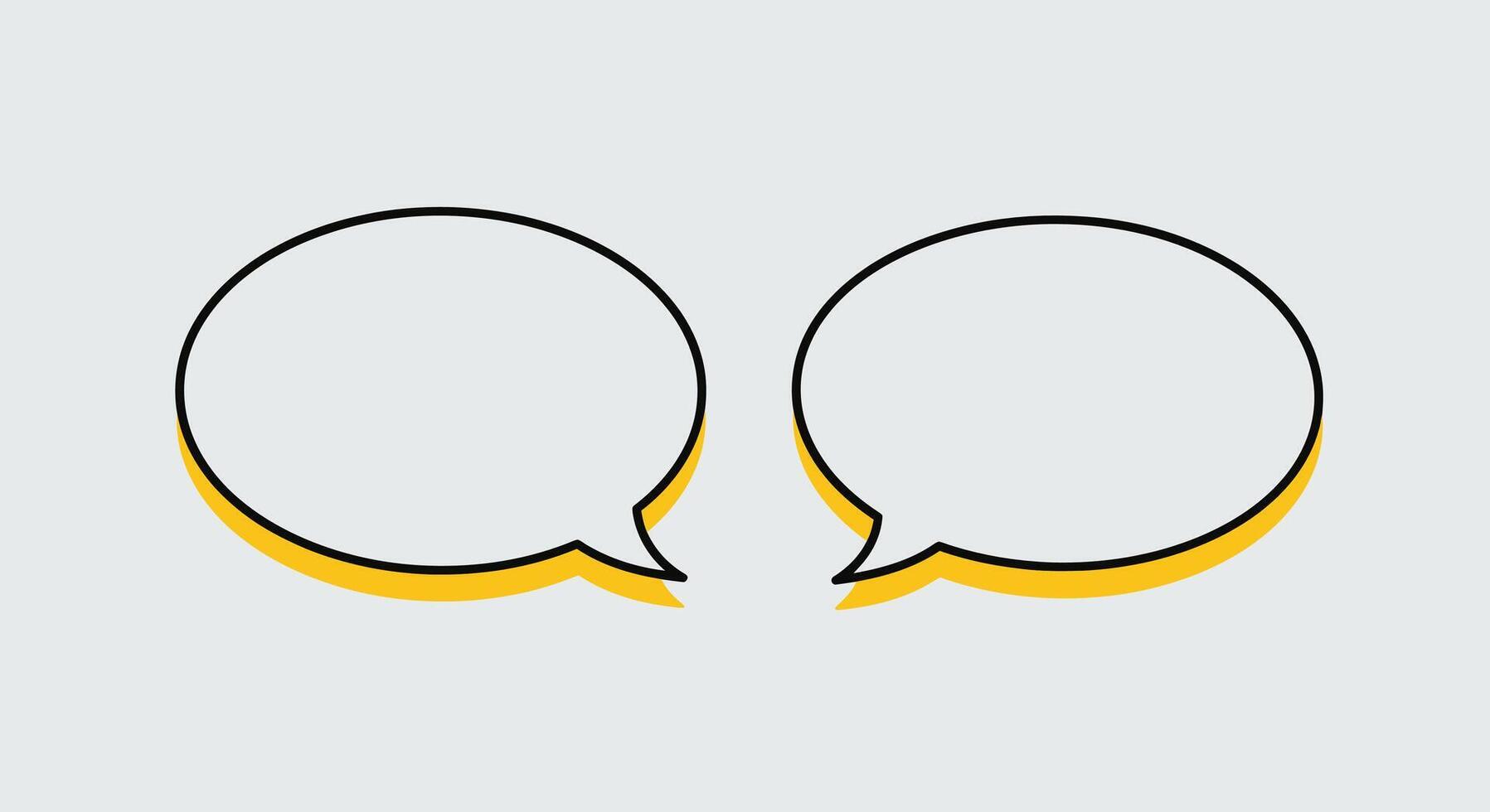 Two Black and White Speech Bubbles,Conversation Cloud,Dialogue Balloons Intersecting,Thinking and Speaking Communication Bubbles, both empty with Yellow on light grey vector