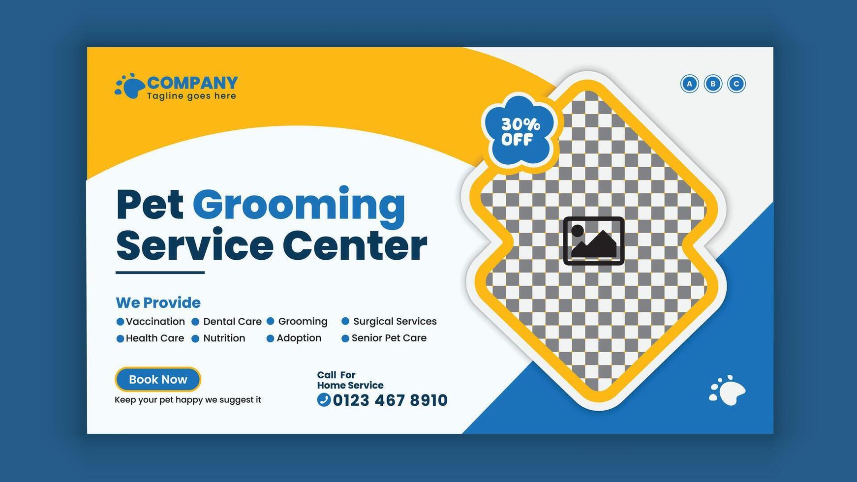 Pet grooming horizontal Social media post banner design template or pet business web banner design vector