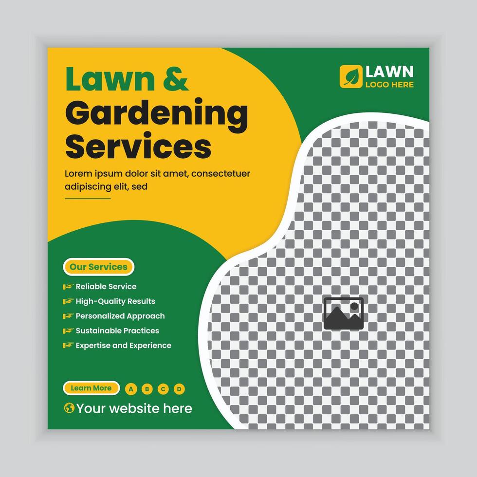 Lawn mower or gardening service social media post design and web banner design template, Agriculture farming online post square banner design template vector