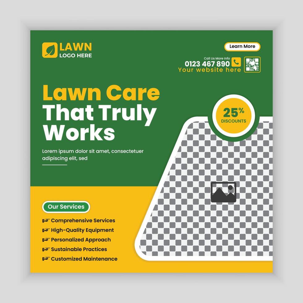 Corporate modern lawn care garden service for social media cover design template vector
