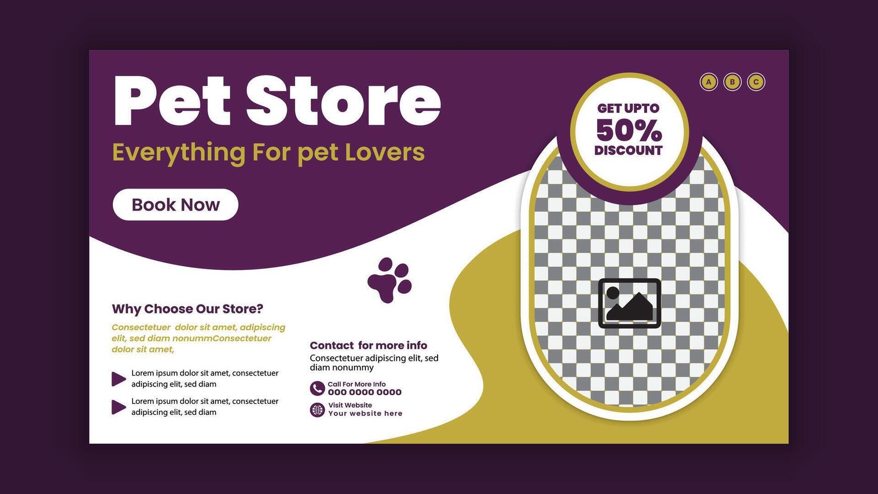 Pet store, healthcare and grooming horizontal Social media post banner design template or pet business marketing web banner design vector