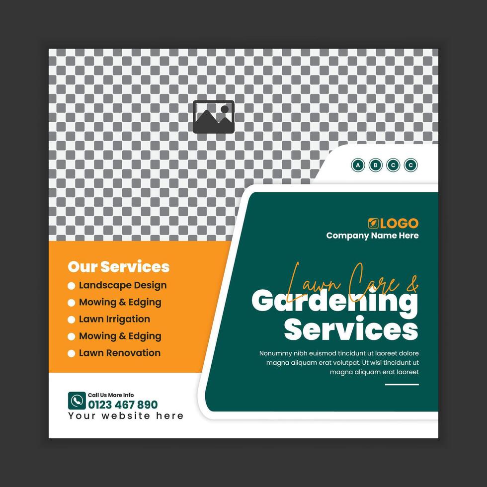 Landscaping Solutions and Garden Maintenance Square Post and Web Banner vector