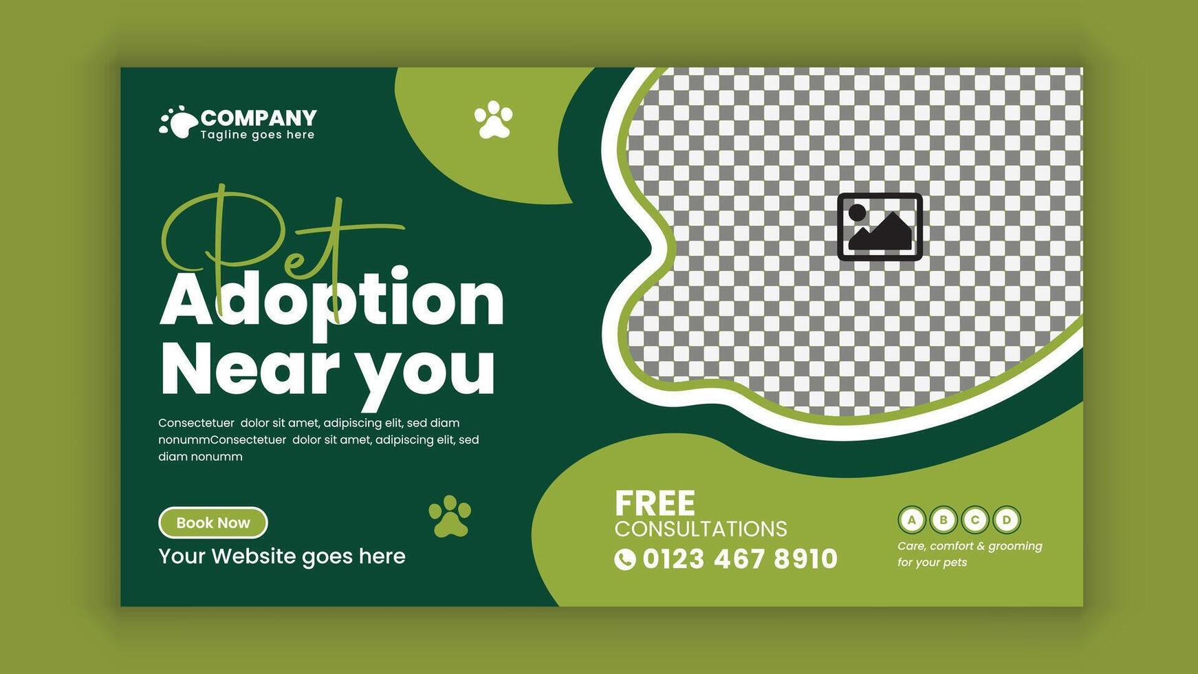 Pet adoption horizontal Social media post banner design template or pet business marketing web banner design vector
