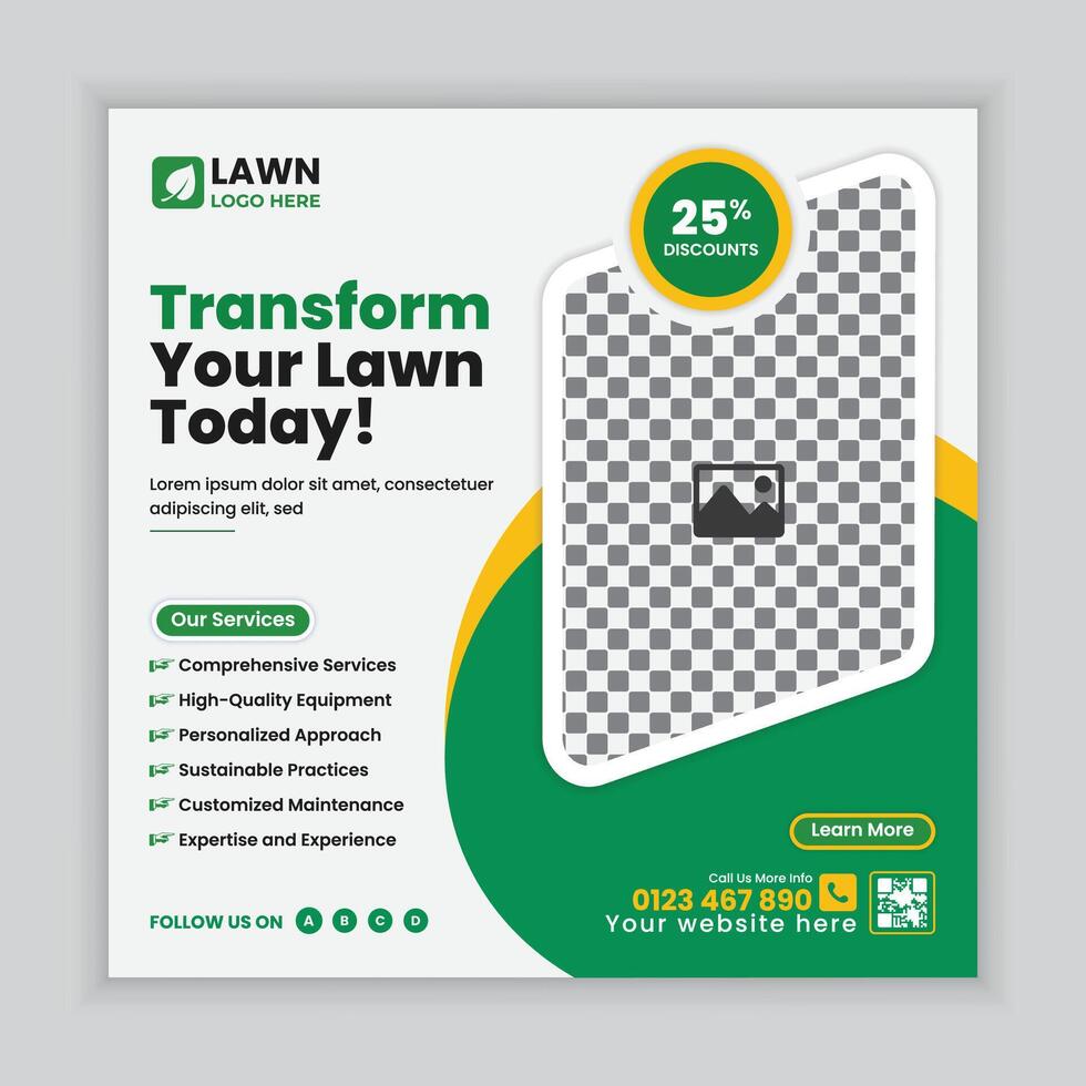 Lawn care service social media post template ,Agriculture farming online post square banner design template vector