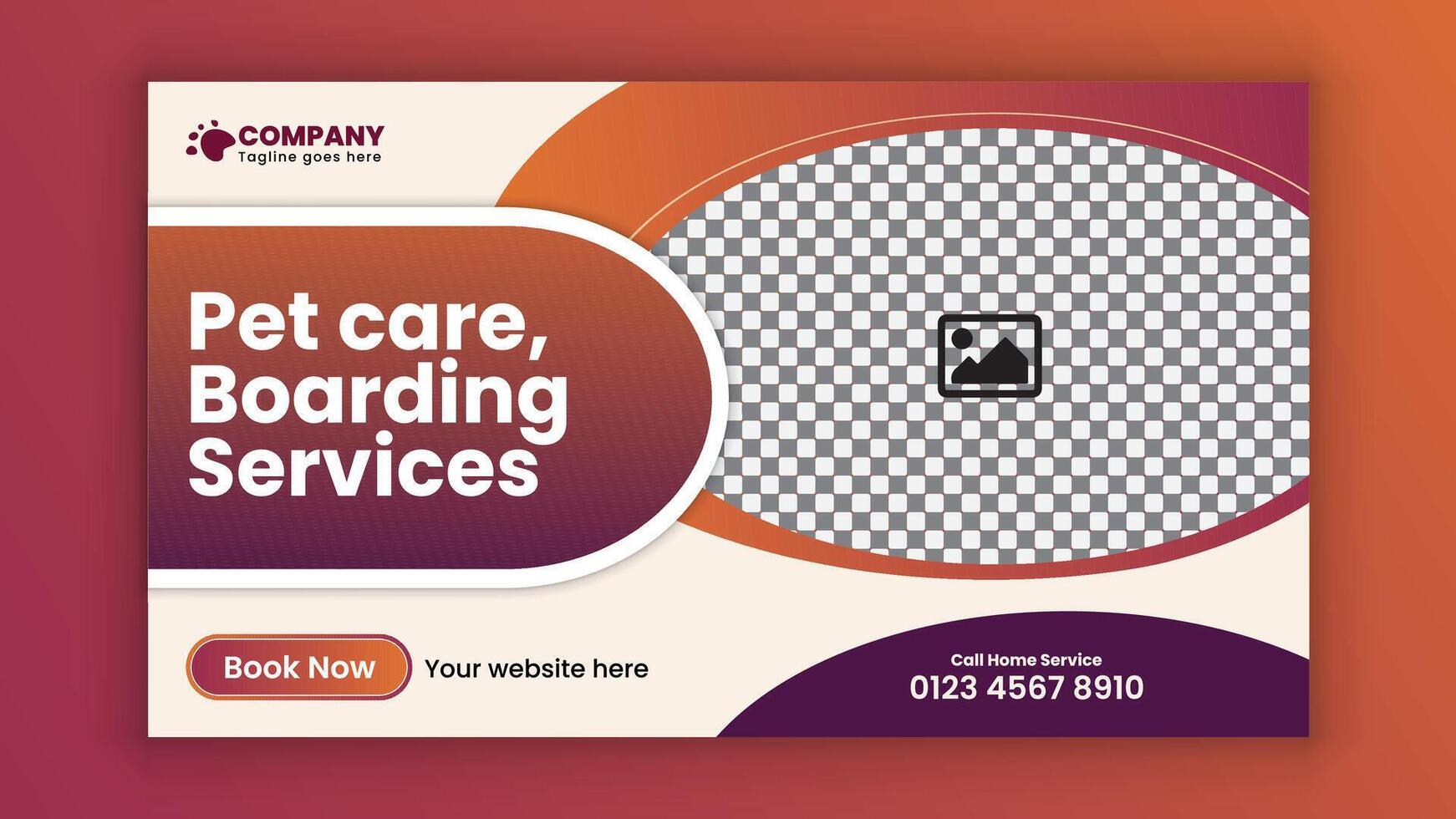 Pet care boarding services horizontal Social media post banner design template or pet business marketing web banner design vector