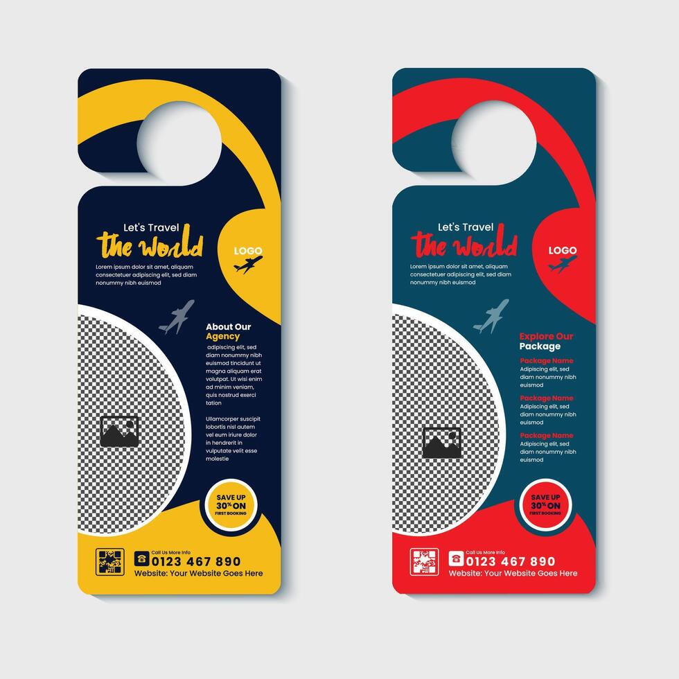 Travel company door hanger design template vector