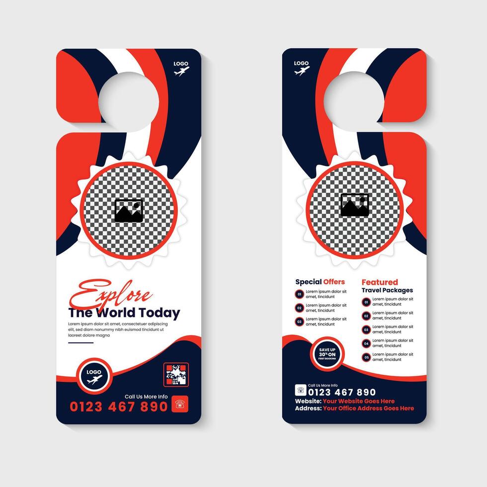Modern Door Hanger Design Template for Holidays, Tourism, Travel, and Adventure Packages. Perfect for Vacation Deals, Travel Agencies, and Tour Operators to Advertise Special Offers and Discounts vector