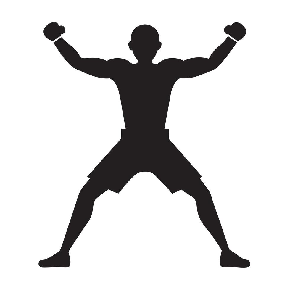 Silhouette of triumphant boxer vector