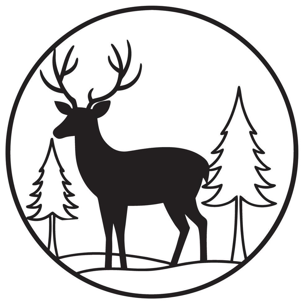 wild deer in woodland scene vector