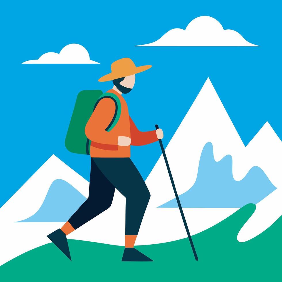 Digital art of mountain hiker vector