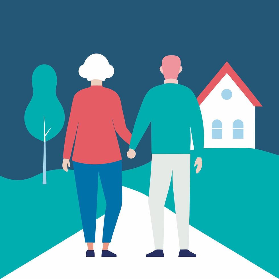 Digital art of senior couple walking vector