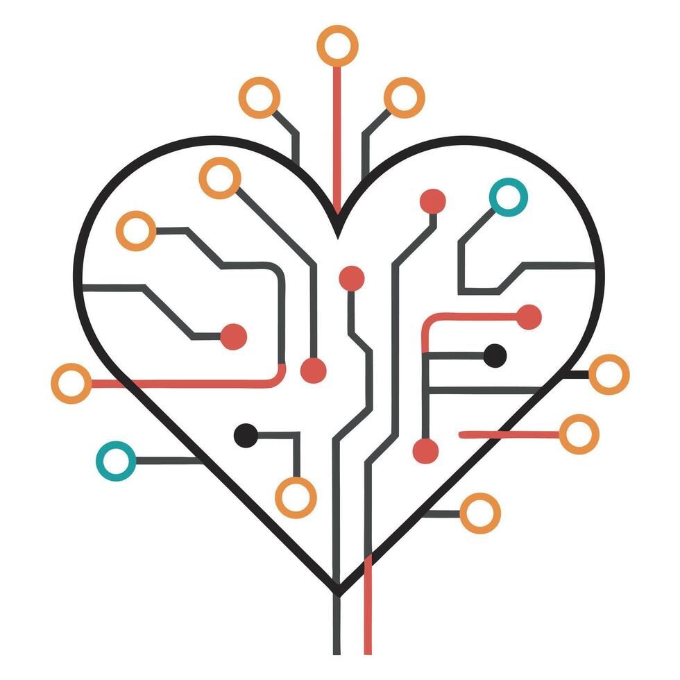 heart shaped technology network design vector