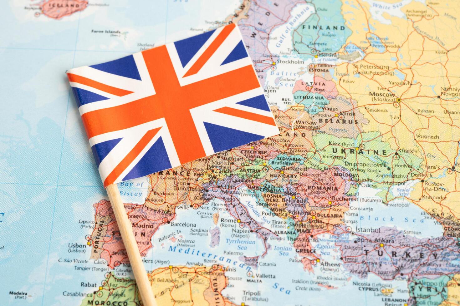 Bangkok, Thailand November, 2024 UK United Kingdom flag on world map. photo