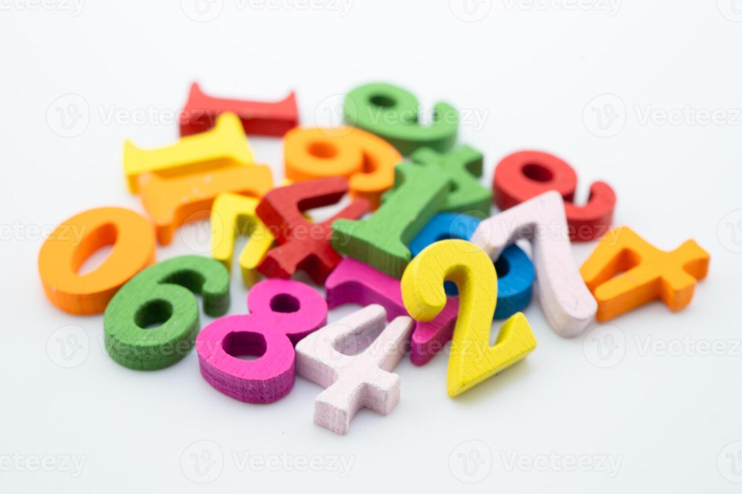 Number wood block cubes for learning Mathematic, photo