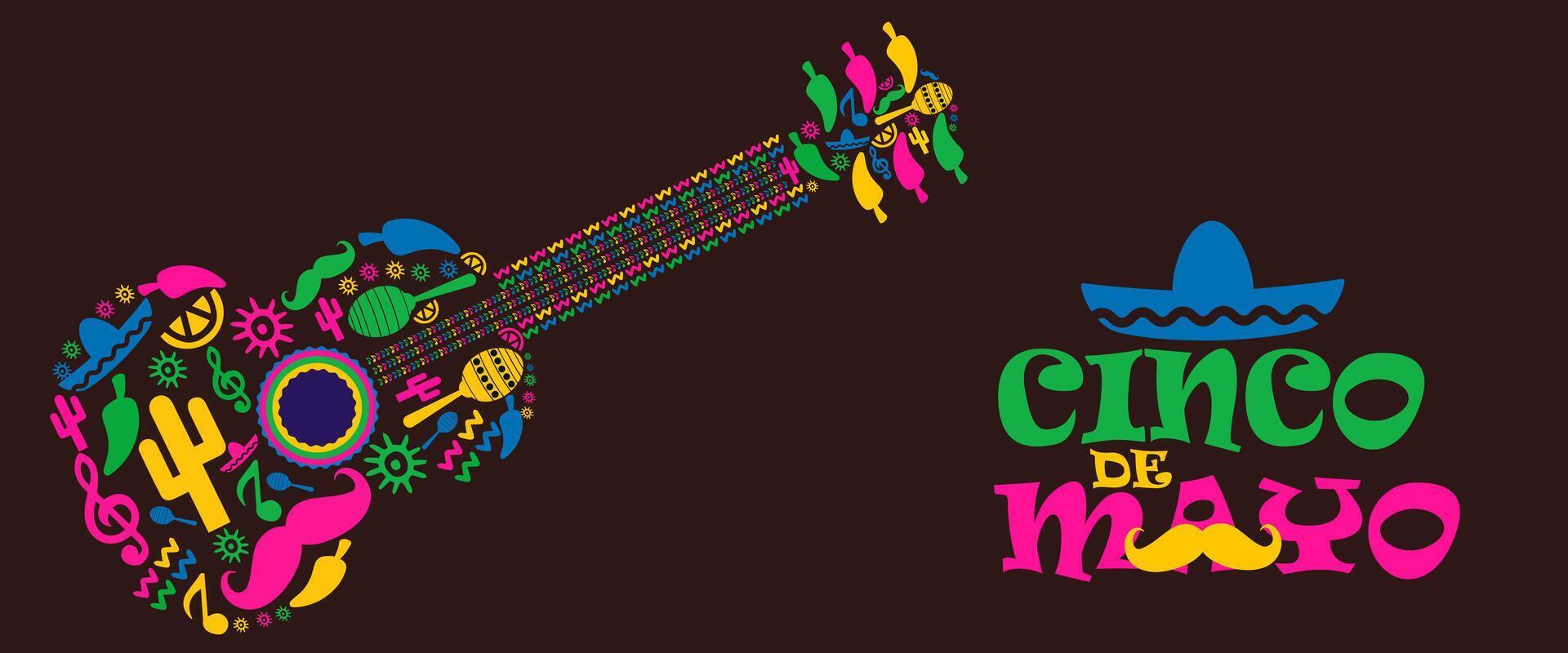 cinco de mayo guitar banner with colorful vector