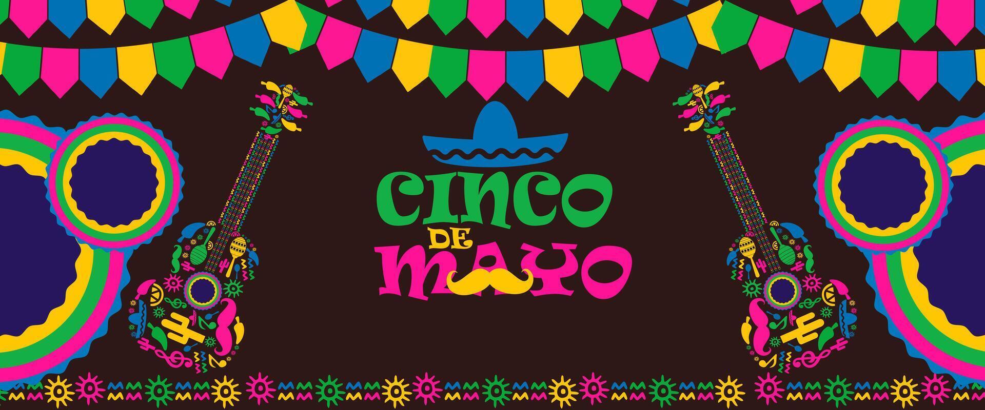 cinco de mayo background with guitar and other decorations vector