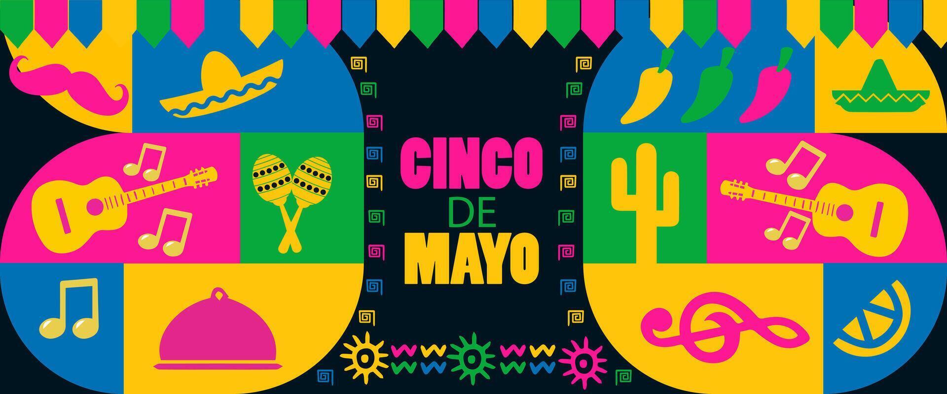 mexican cinco de mayo background with colorful symbols vector