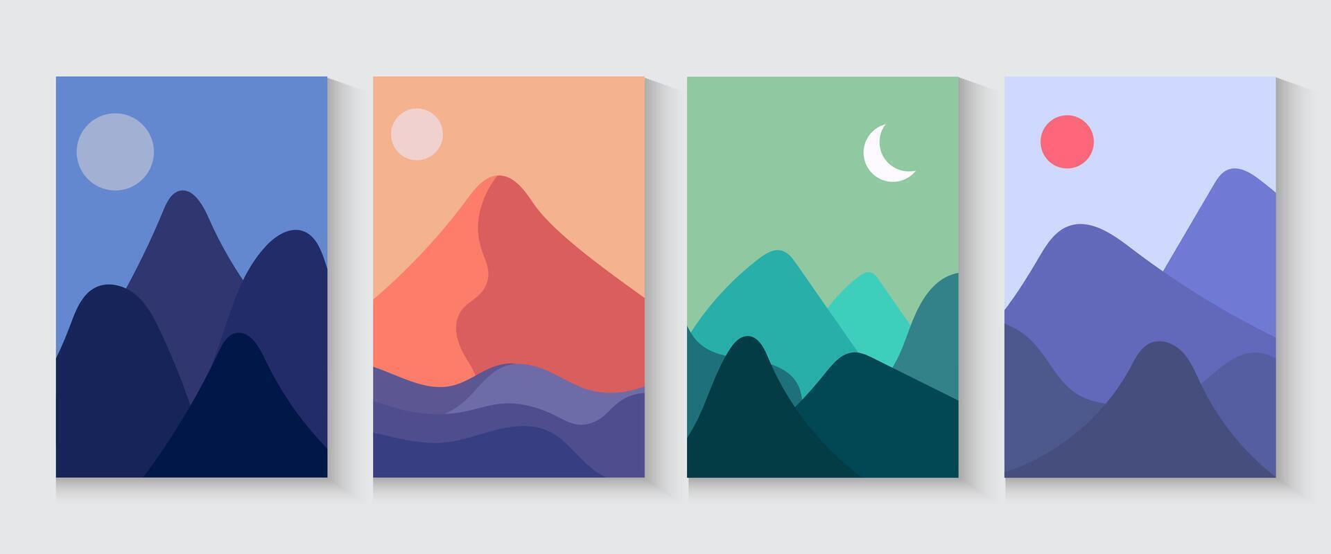mountains and sun poster bannner card with nature style vector