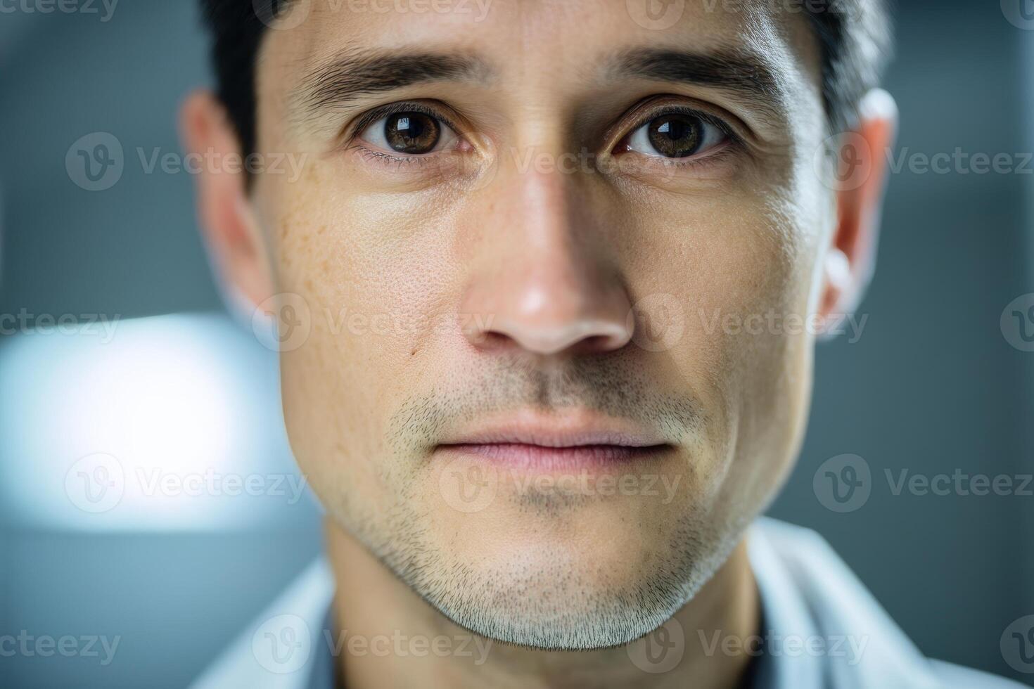 Close-up portrait of a person with short dark hair and contemplative expression. Soft lighting highlights facial features and the out-of-focus background enhances the subject's prominence photo