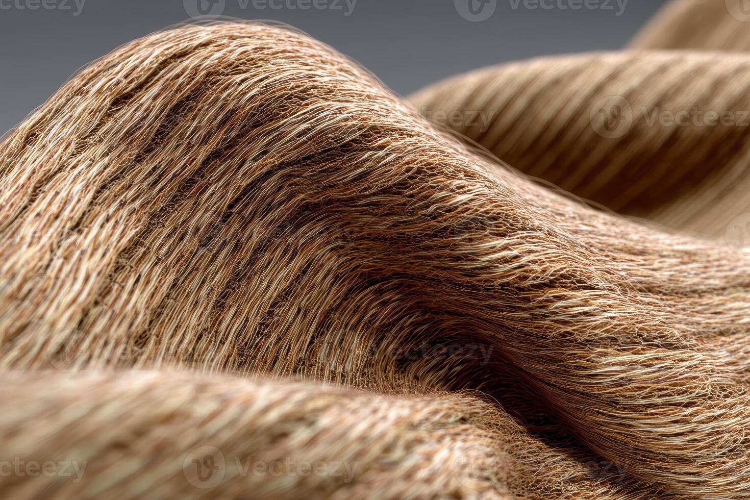 Intricate close-up of finely woven, textured fabric with delicate brown threads, creating flowing, wave-like patterns, highlighting intricate details and craftsmanship, in soft lighting photo