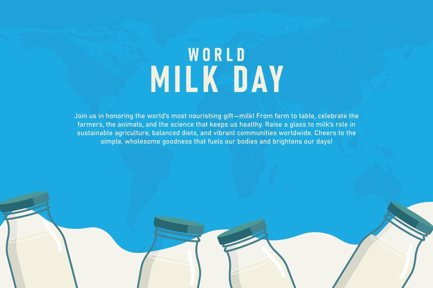 World milk day concept with milk bottles and world map background vector