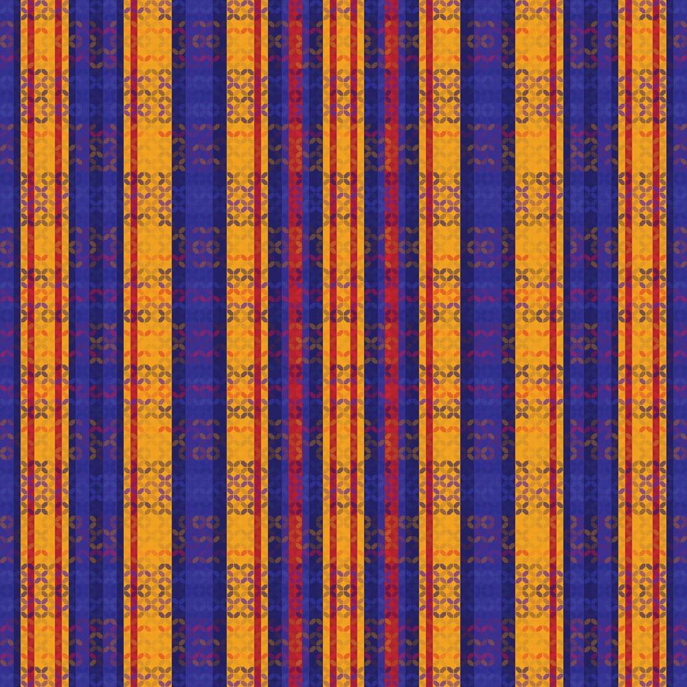 A blue and orange plaid fabric with a pattern vector