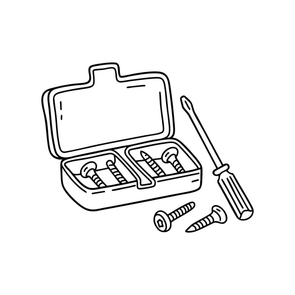 A screwdriver and set of loose screws near an open toolbox vector