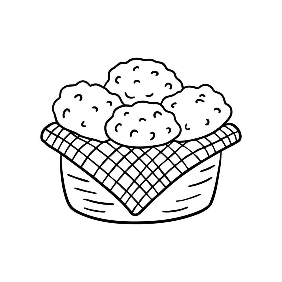 A basket of scones wrapped in a checkered cloth vector